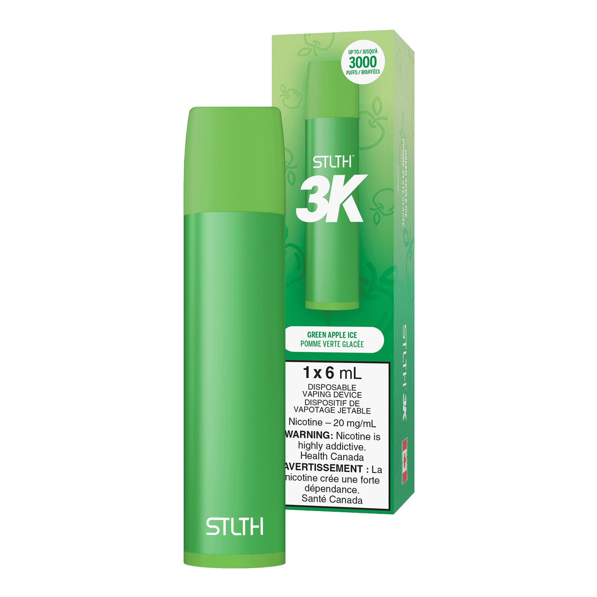 Green Apple Ice STLTH 3K Disposable (Carton of 6 Units) - Rigs N Clouds Canada