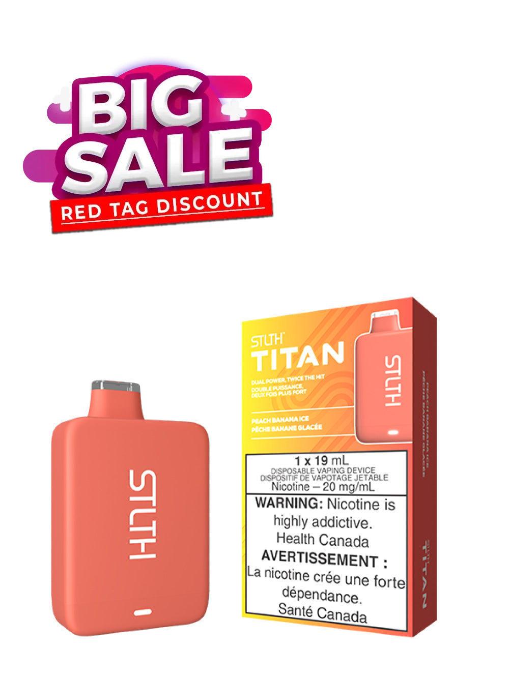 Peach Banana Ice STLTH TITAN Disposable (Carton of 5 Units) - Rigs N Clouds Canada